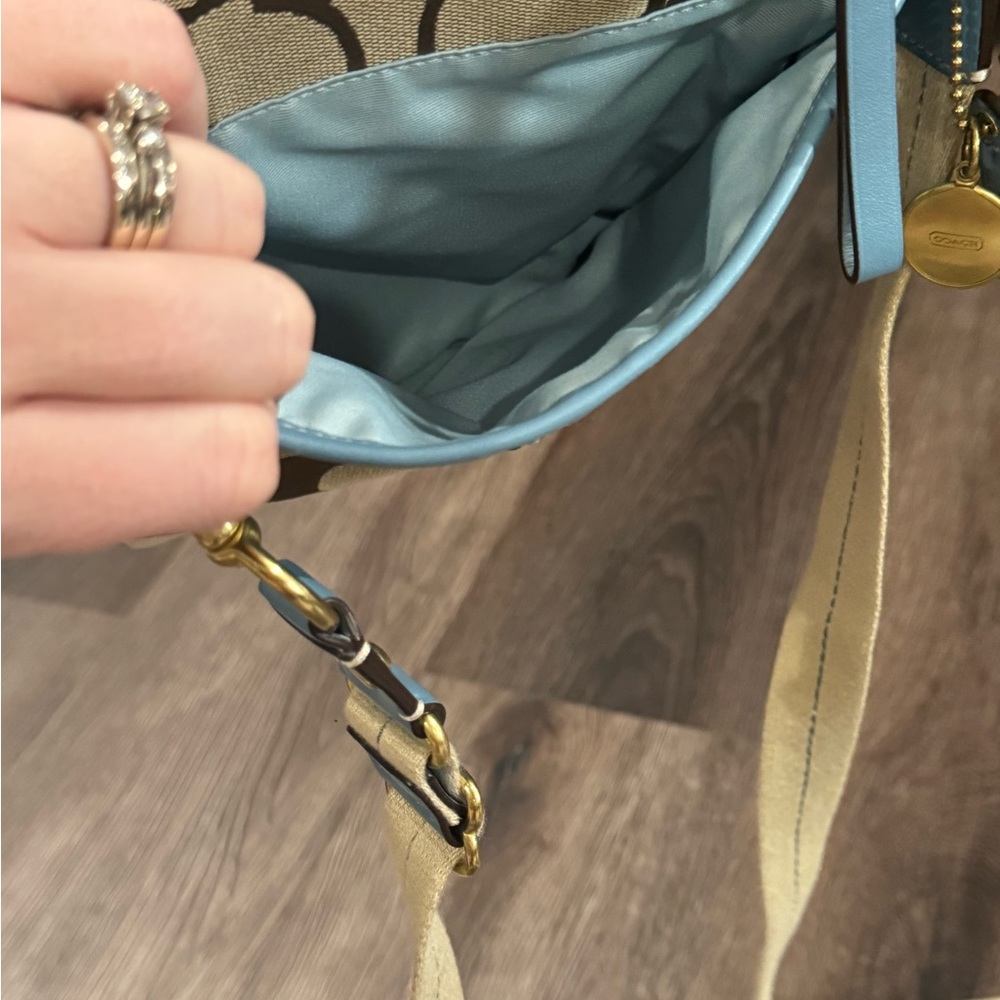 COACH Brown With Blue Signature Crossbody Handbag - Picture 13 of 14